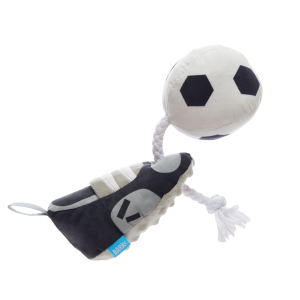 World Pup Cleat Plush Tug + Enrichment Dog Toy
