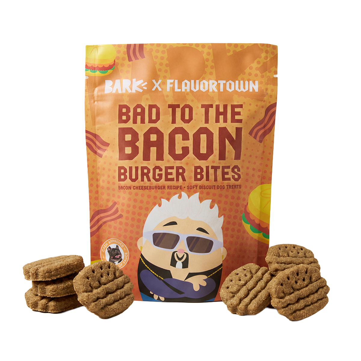 Bad To The Bacon Burger Bites Soft Biscuit Dog Treats. 4 oz
