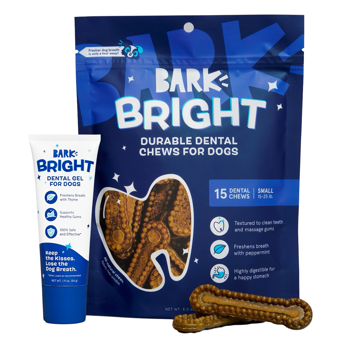 Bright Durable Dental Kit. 15 Ct Chews + Toothpaste
